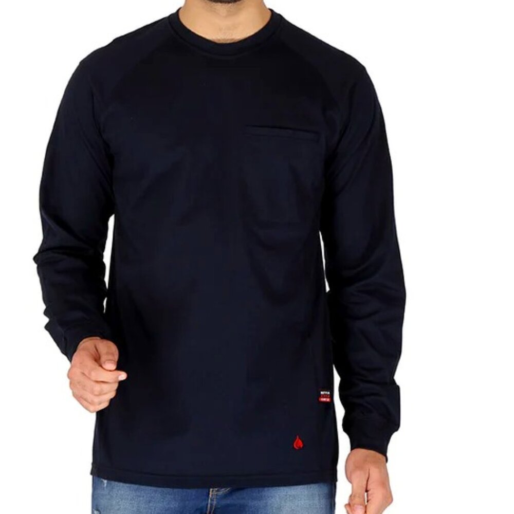 Forge Fr Men's CrewNeck LightWeight Long Sleeve T-shirt in Black w Velcro Pocket